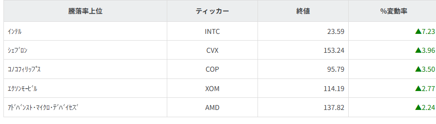 S&P100種騰落率ランキング