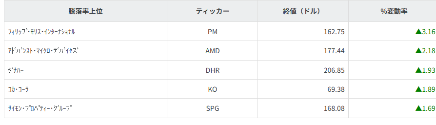 S&P100種騰落率ランキング