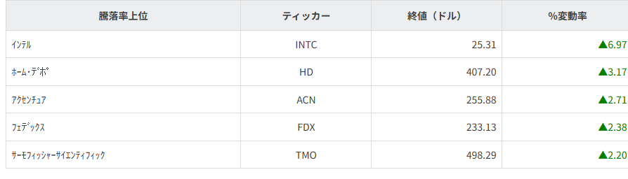 S&P100種騰落率ランキング