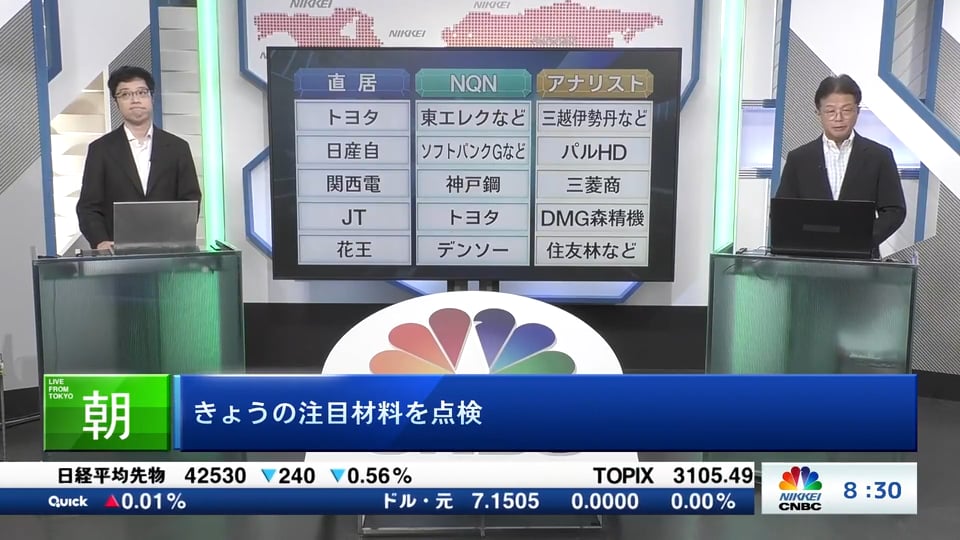 きょうの注目15銘柄　トヨタ、東エレク、三越伊勢丹など