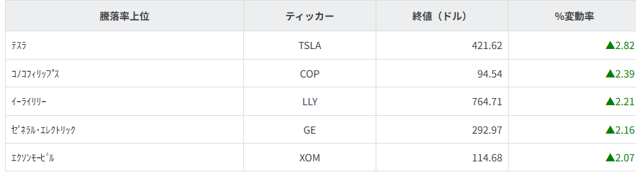 S&P100種騰落率ランキング
