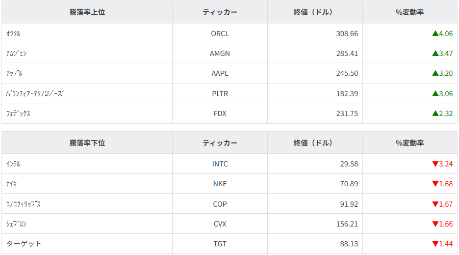 S&P100種騰落率ランキング