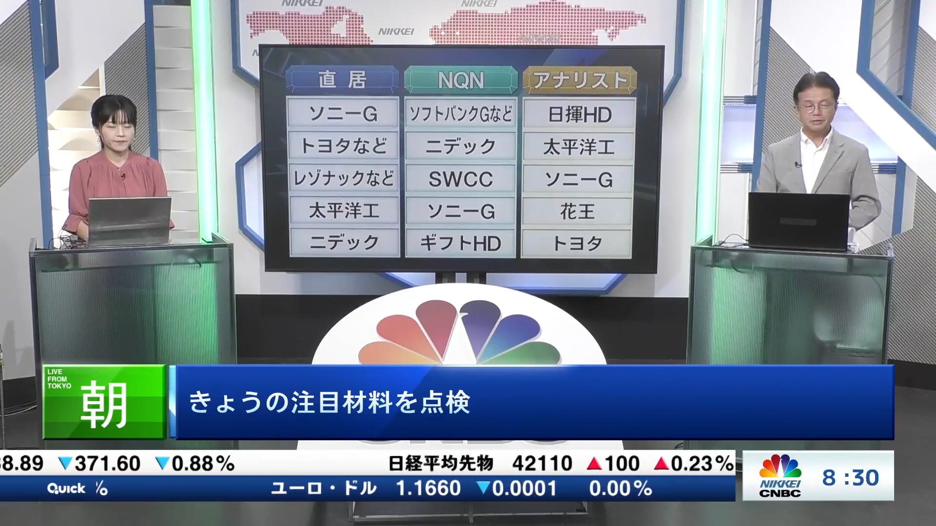 きょうの注目15銘柄　ソニーG、ソフトバンクG、日揮HDなど