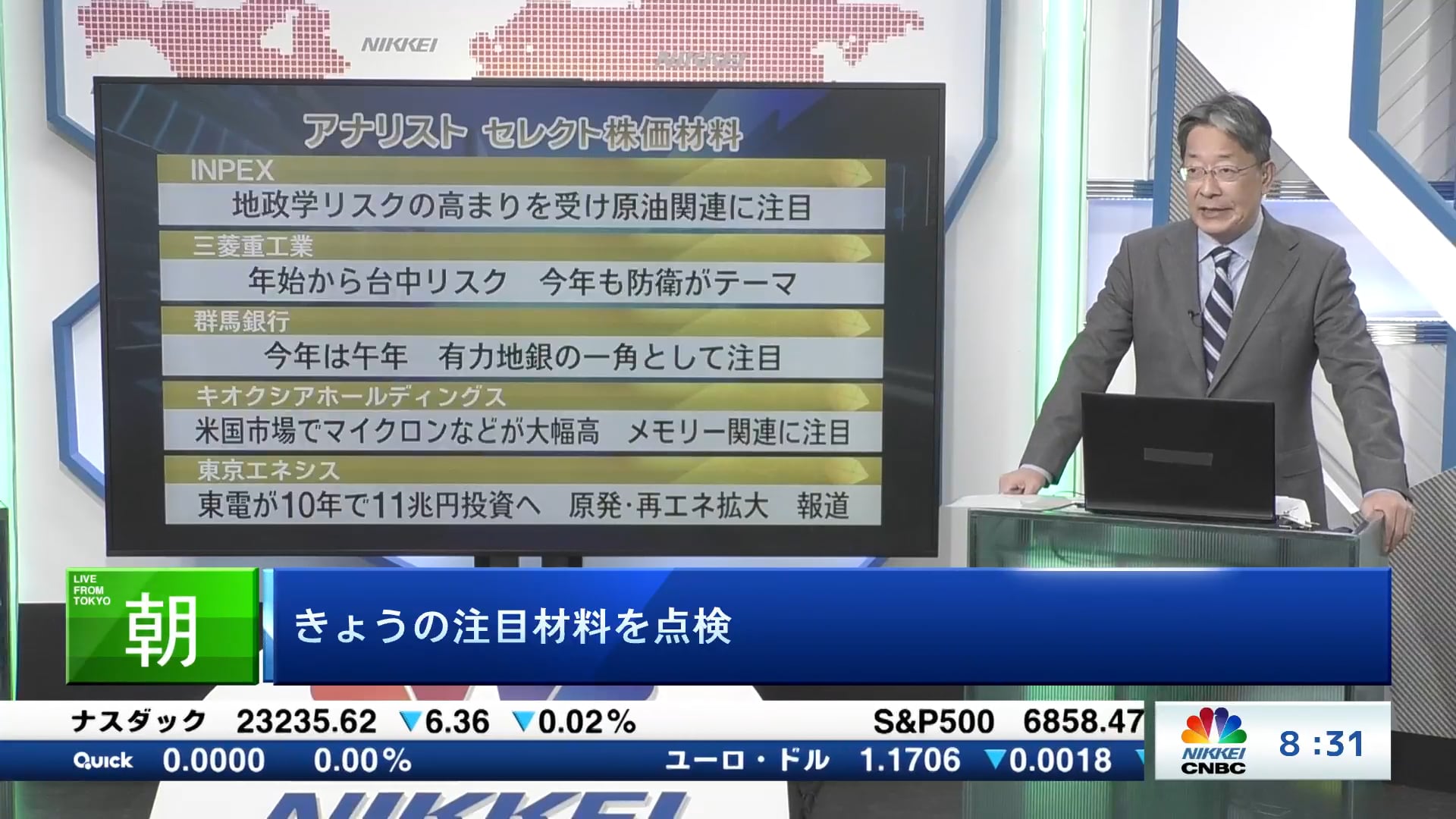 きょうの注目5銘柄　INPEX、三菱重工業、群馬銀行など