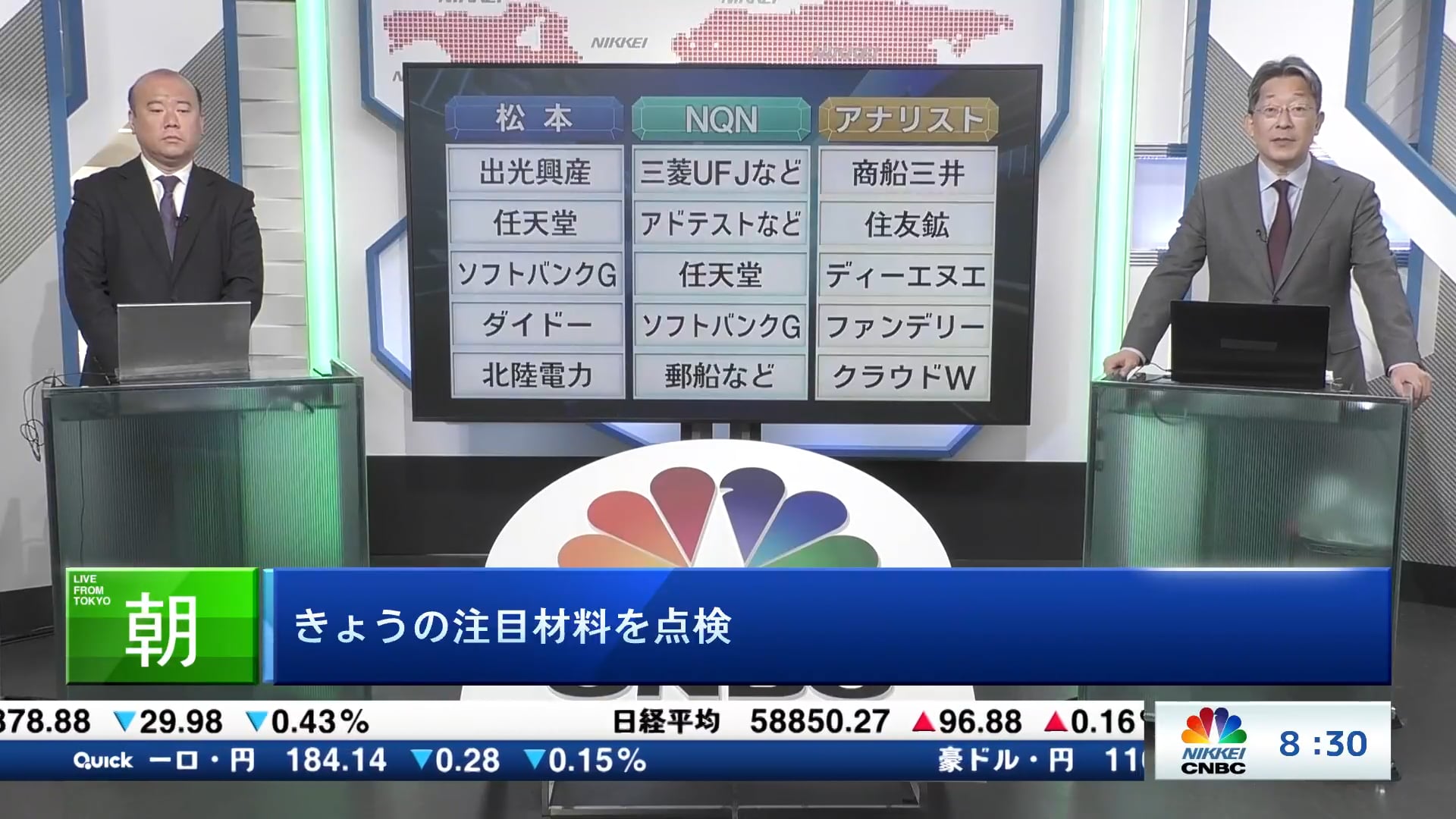 きょうの注目15銘柄　出光興産、三菱UFJ、商船三井など