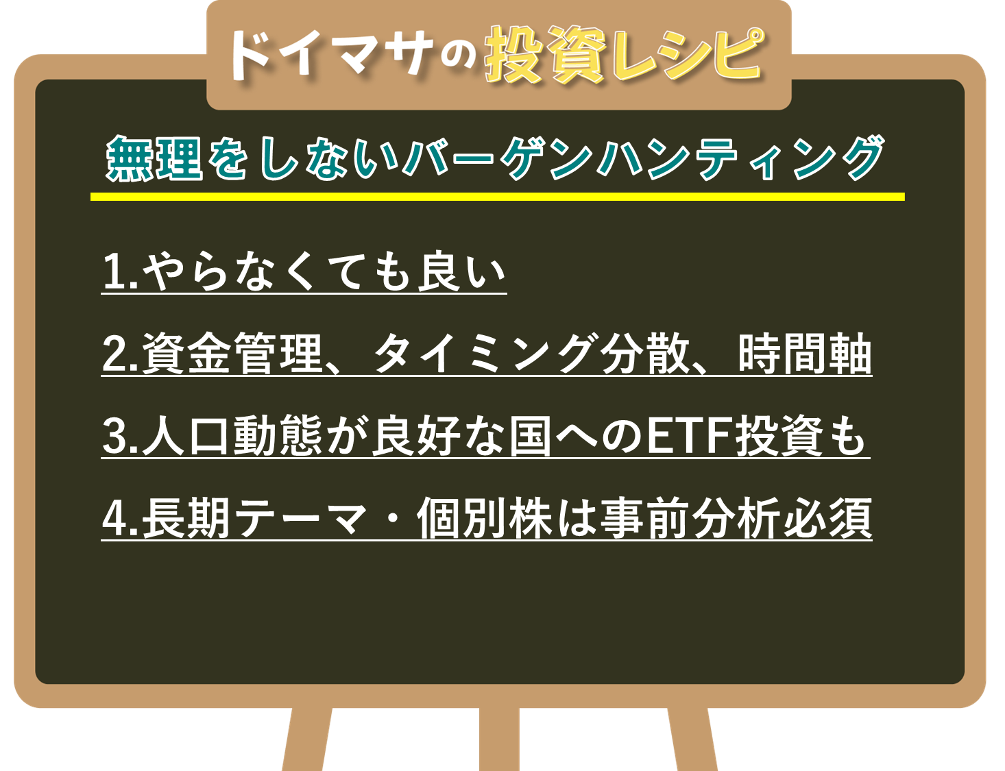 図表3　ドイマサの投資レシピ　無理をしないバーゲンハンティングの考え方