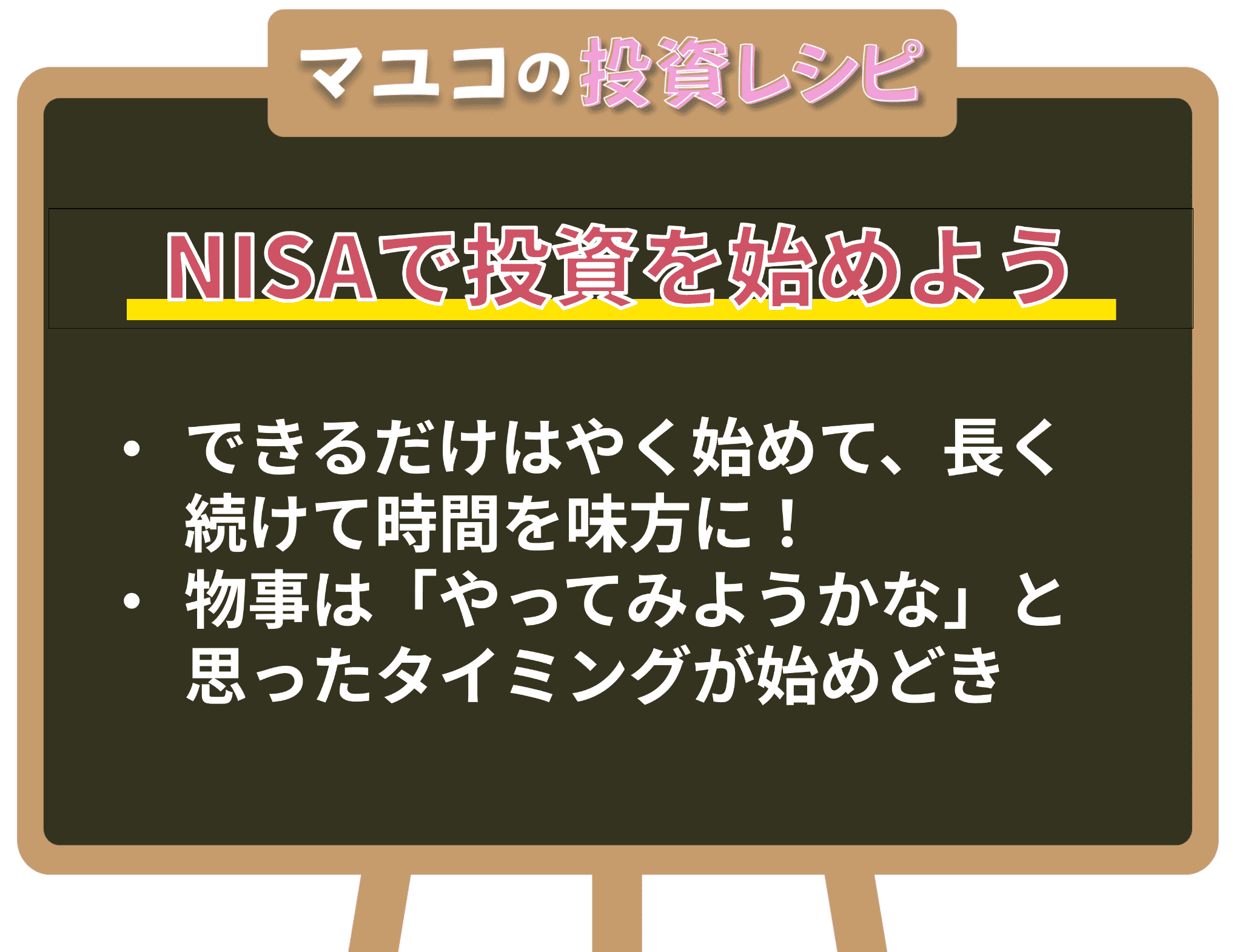 図表３　マユコの投資レシピ　【NISAで投資を始めよう】